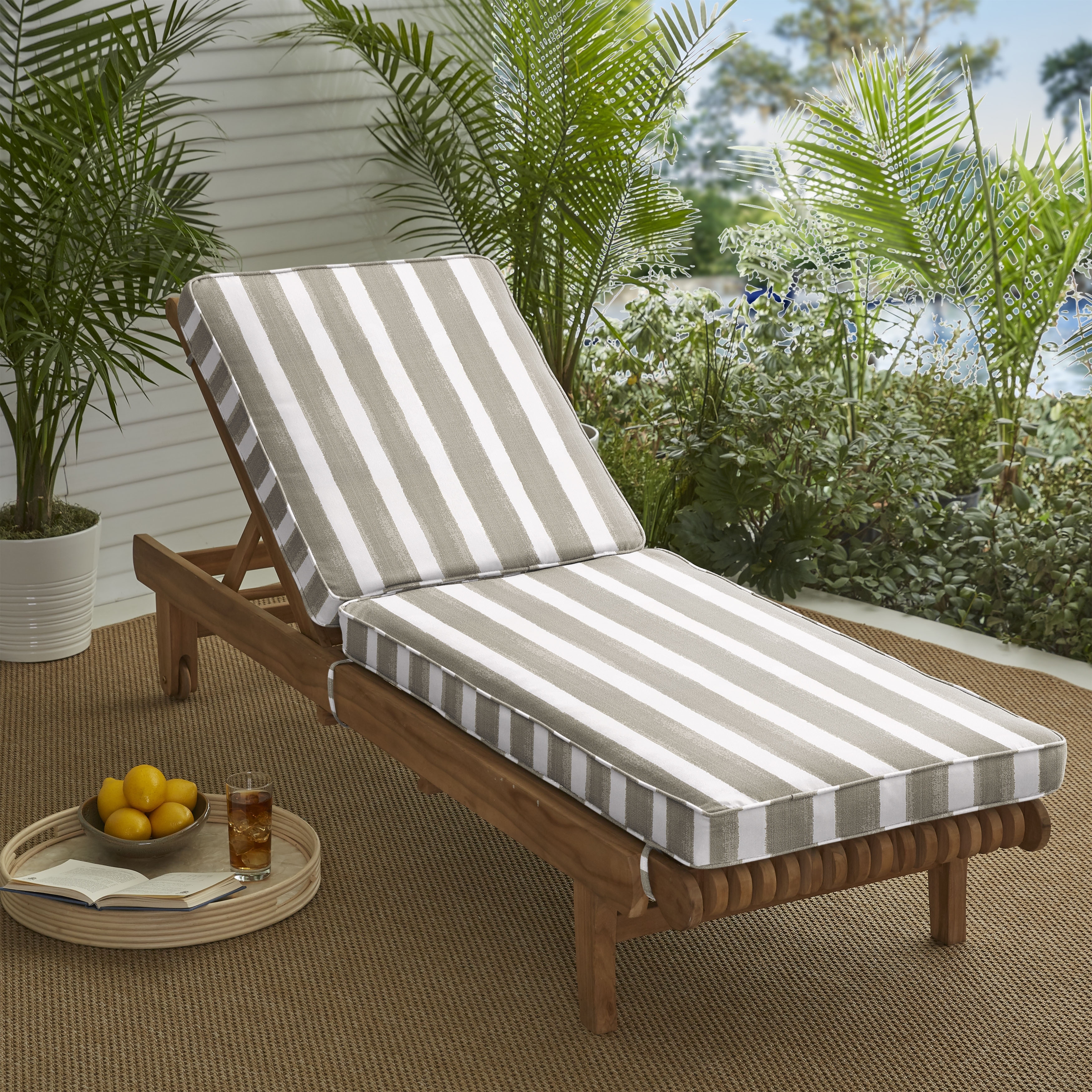 Humble Haute Tan and White Stripe Indoor Outdoor Corded Chaise
